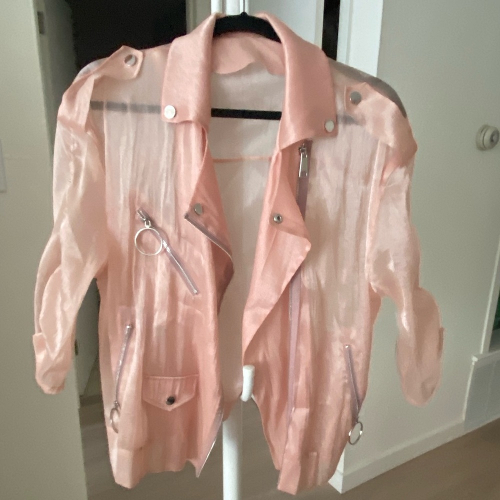 Sheer pink jacket with adjustable sleeves